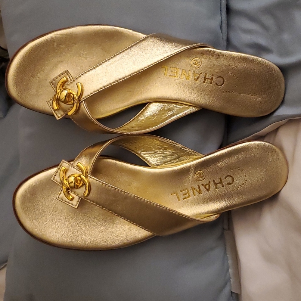 Chanel gold slippers